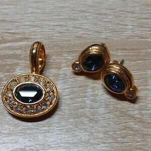 Avon Gold Tone/Faux Sapphire Stud Earrings & Pendant Vintage Costume Jewelry #94